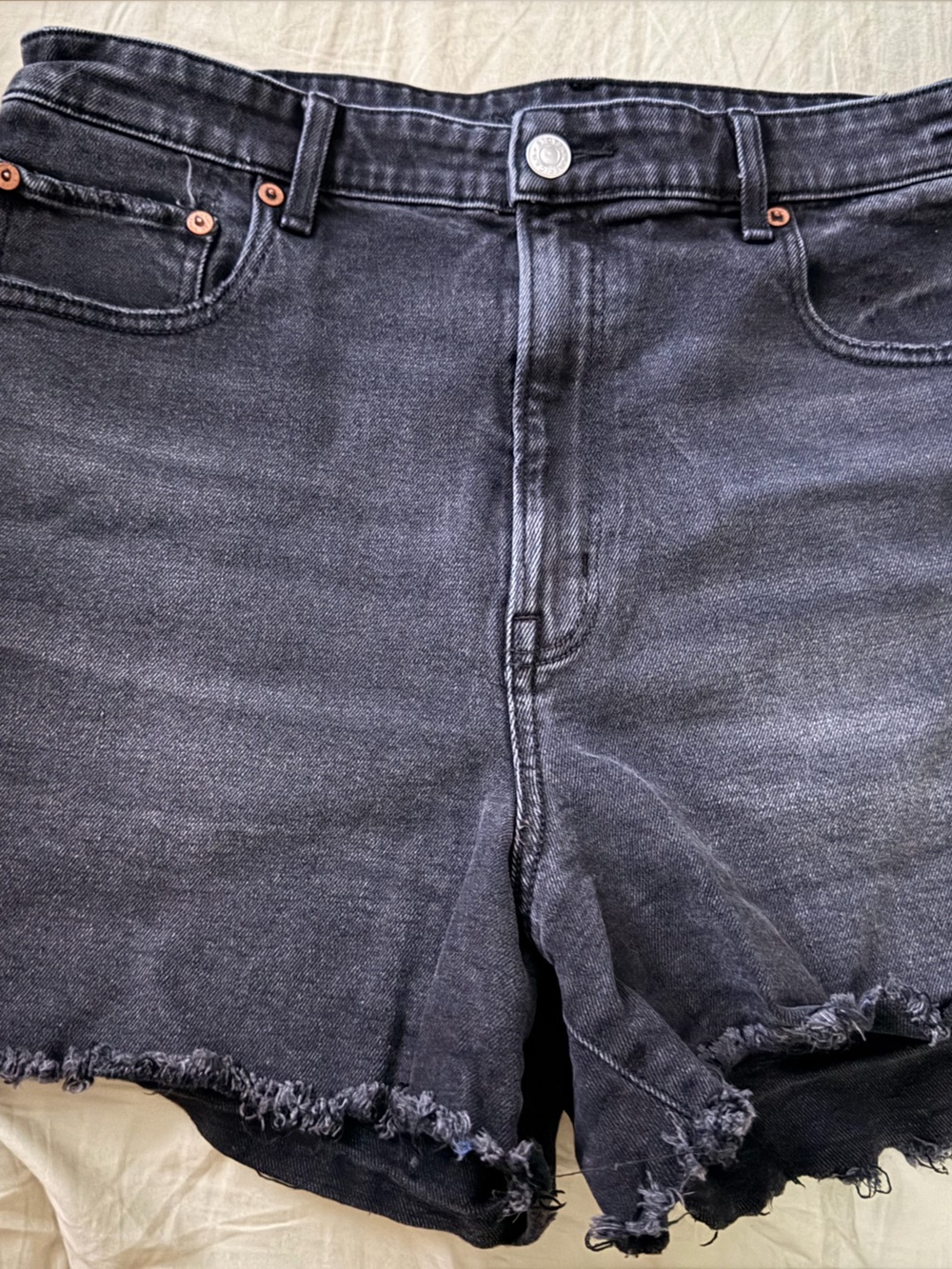 American Eagle Outfitters Black Frayed Hem High-Rise Denim Shorts